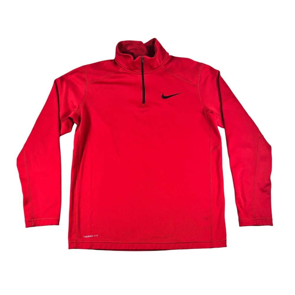 Nike Therma-FIT Mens Medium Red 1/4 Zip Pullover Fleece Sweatshirt Mock Neck
